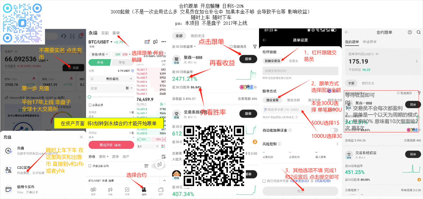 合约跟单 开启躺赚 日利5-20% 非盘子 随时上下车